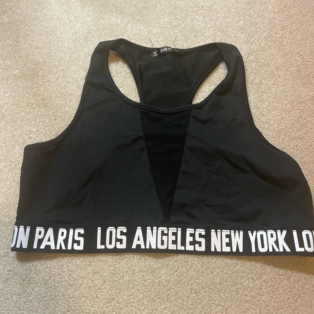 SHEIN Black Sports Bra with City Print Band